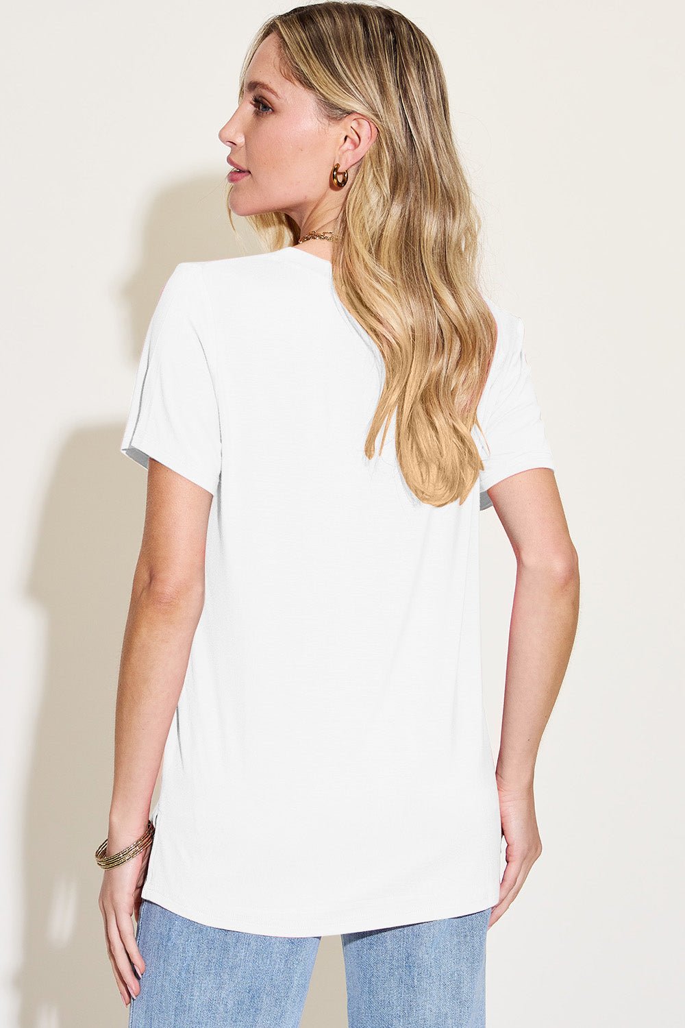 Basic Bae Bamboo Full Size V-Neck High-Low T-Shirt - The Coin Has A Say
