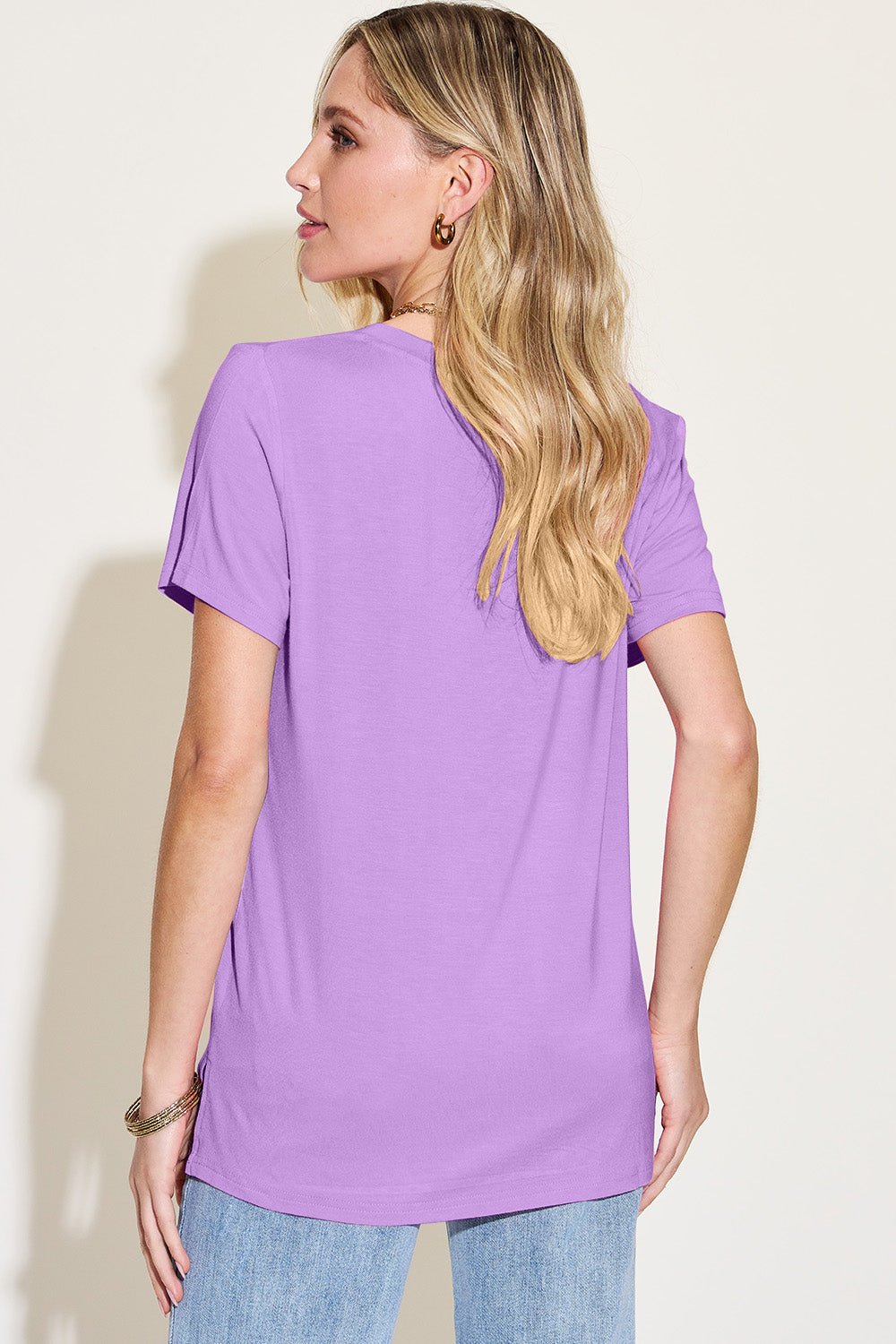 Basic Bae Bamboo Full Size V-Neck High-Low T-Shirt - The Coin Has A Say