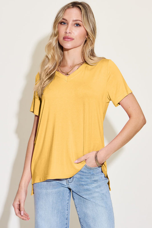 Basic Bae Bamboo Full Size V-Neck High-Low T-Shirt - The Coin Has A Say