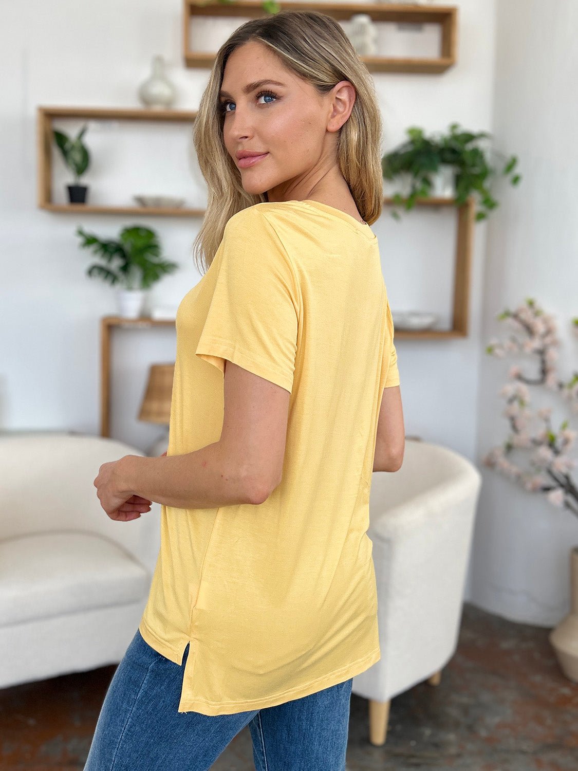 Basic Bae Bamboo Full Size V-Neck High-Low T-Shirt - The Coin Has A Say