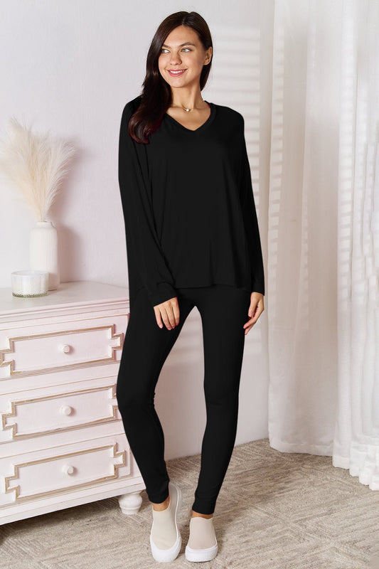 Basic Bae Bamboo Full Size V-Neck Long Sleeve Top and Pants Lounge Set - The Coin Has A Say