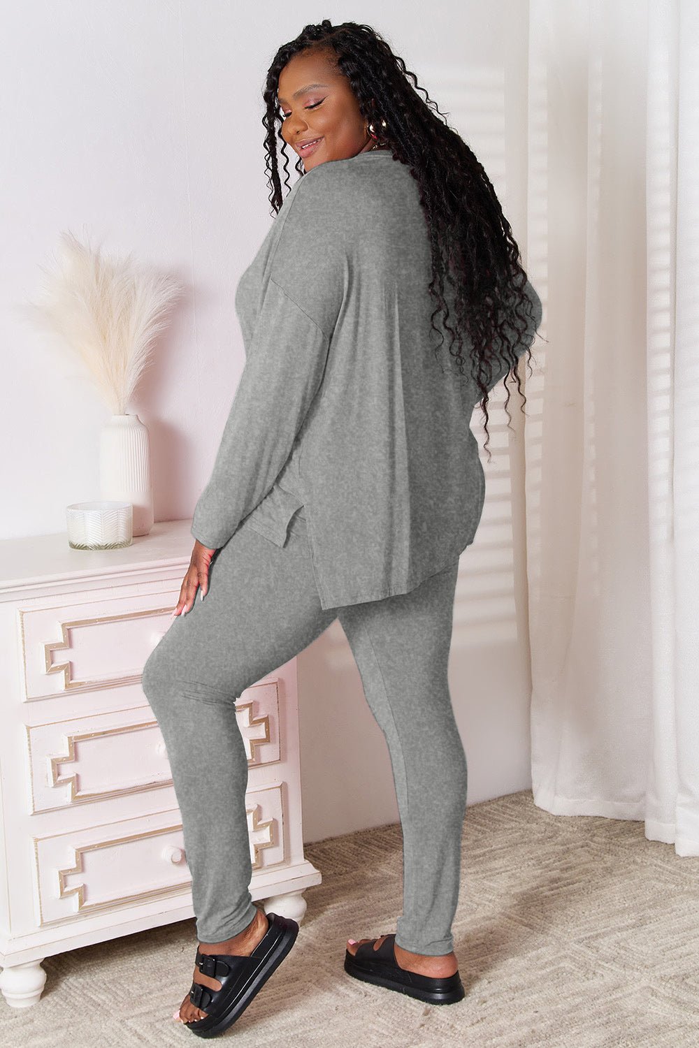 Basic Bae Bamboo Full Size V-Neck Long Sleeve Top and Pants Lounge Set - The Coin Has A Say