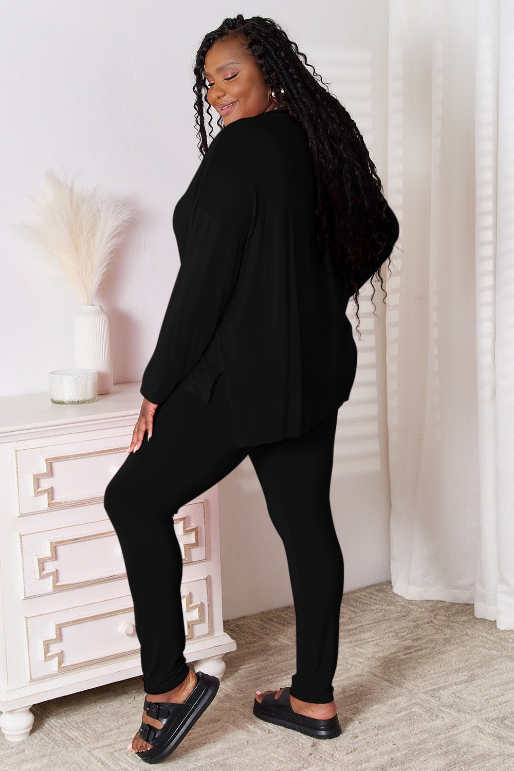 Basic Bae Bamboo Full Size V-Neck Long Sleeve Top and Pants Lounge Set - The Coin Has A Say