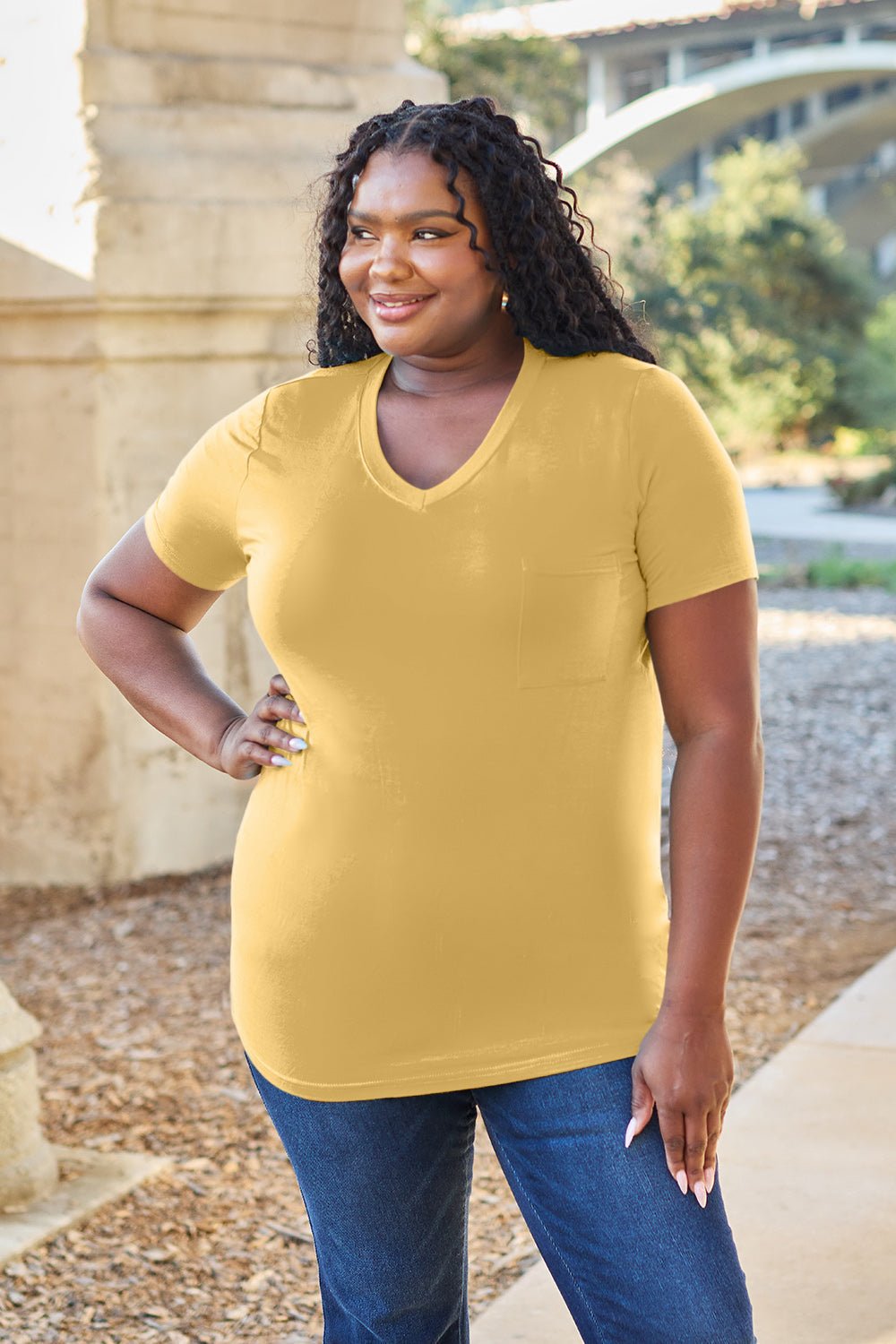 Basic Bae Bamboo Full Size V-Neck Short Sleeve T-Shirt - The Coin Has A Say