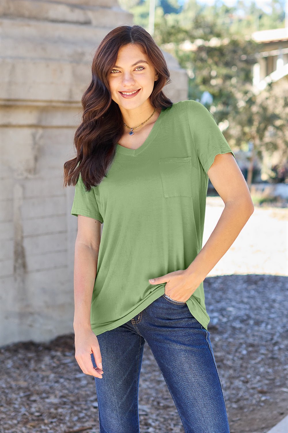 Basic Bae Bamboo Full Size V-Neck Short Sleeve T-Shirt - The Coin Has A Say