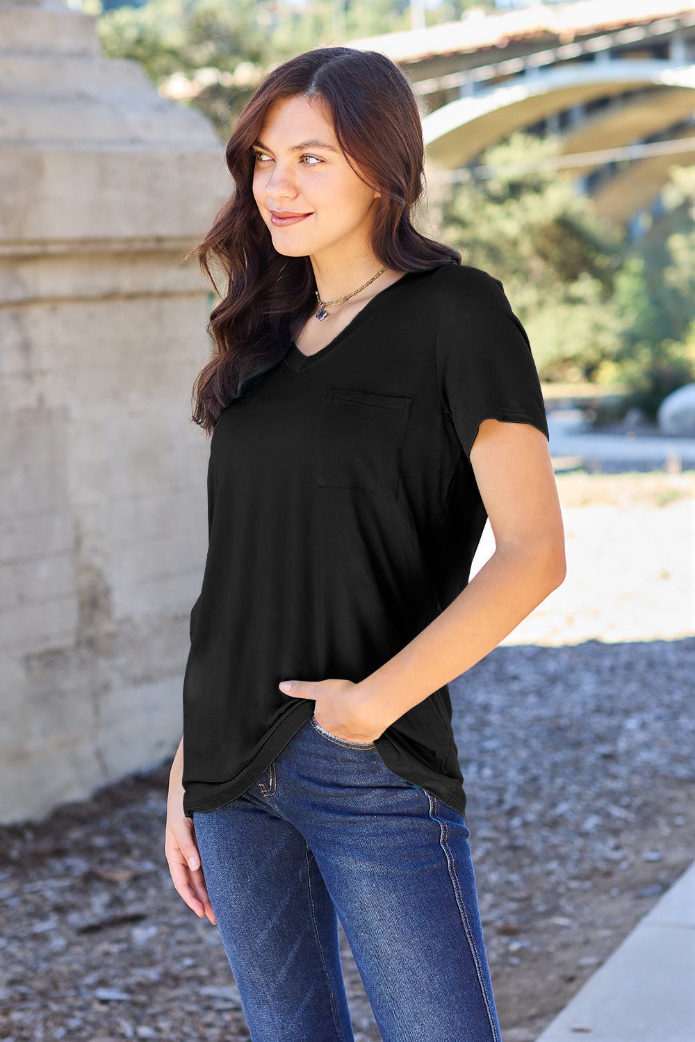 Basic Bae Bamboo Full Size V-Neck Short Sleeve T-Shirt - The Coin Has A Say