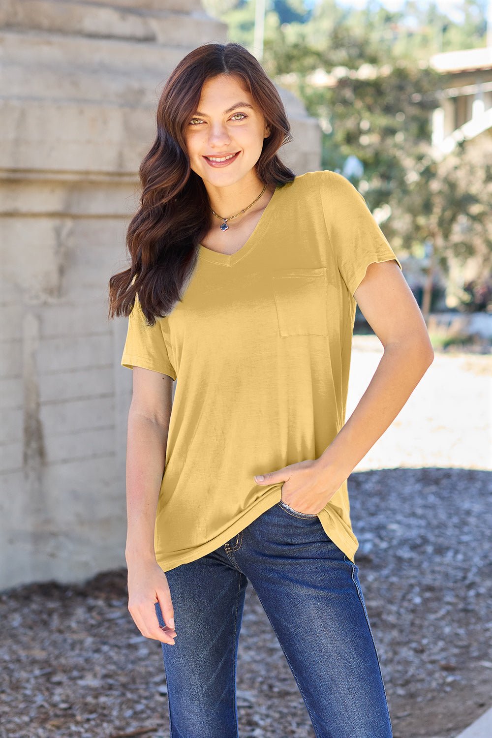 Basic Bae Bamboo Full Size V-Neck Short Sleeve T-Shirt - The Coin Has A Say