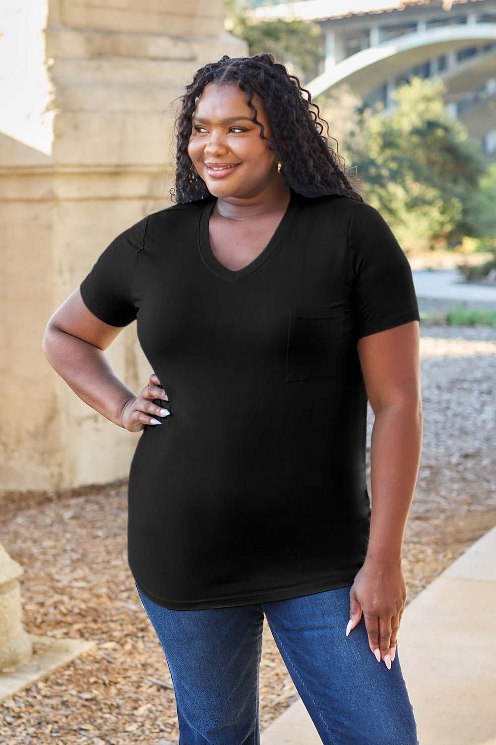 Basic Bae Bamboo Full Size V-Neck Short Sleeve T-Shirt - The Coin Has A Say