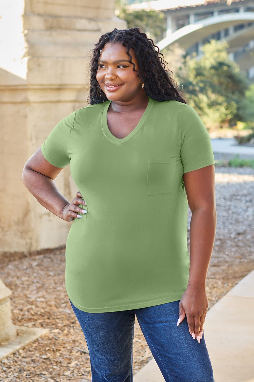 Basic Bae Bamboo Full Size V-Neck Short Sleeve T-Shirt - The Coin Has A Say