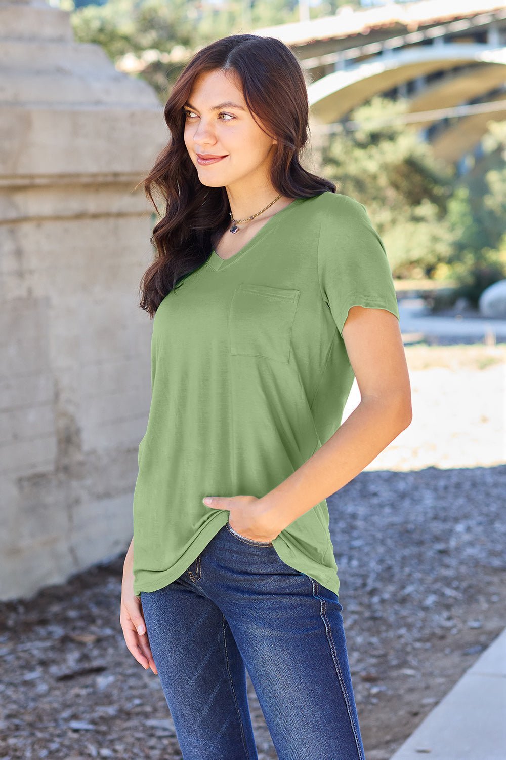 Basic Bae Bamboo Full Size V-Neck Short Sleeve T-Shirt - The Coin Has A Say