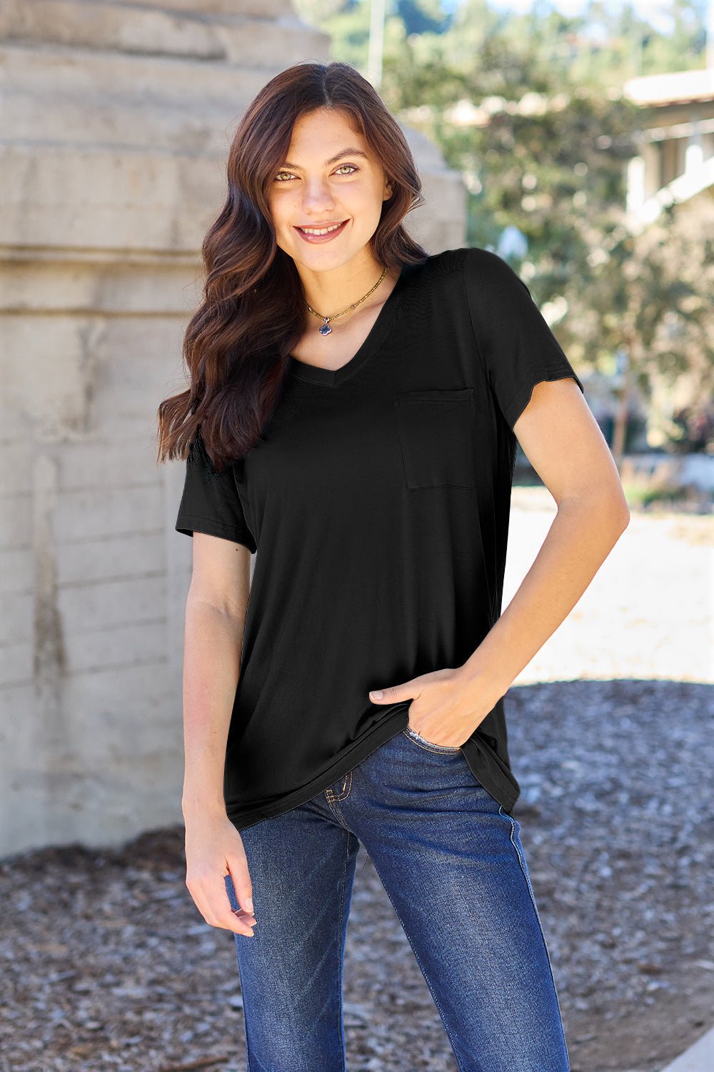 Basic Bae Bamboo Full Size V-Neck Short Sleeve T-Shirt - The Coin Has A Say