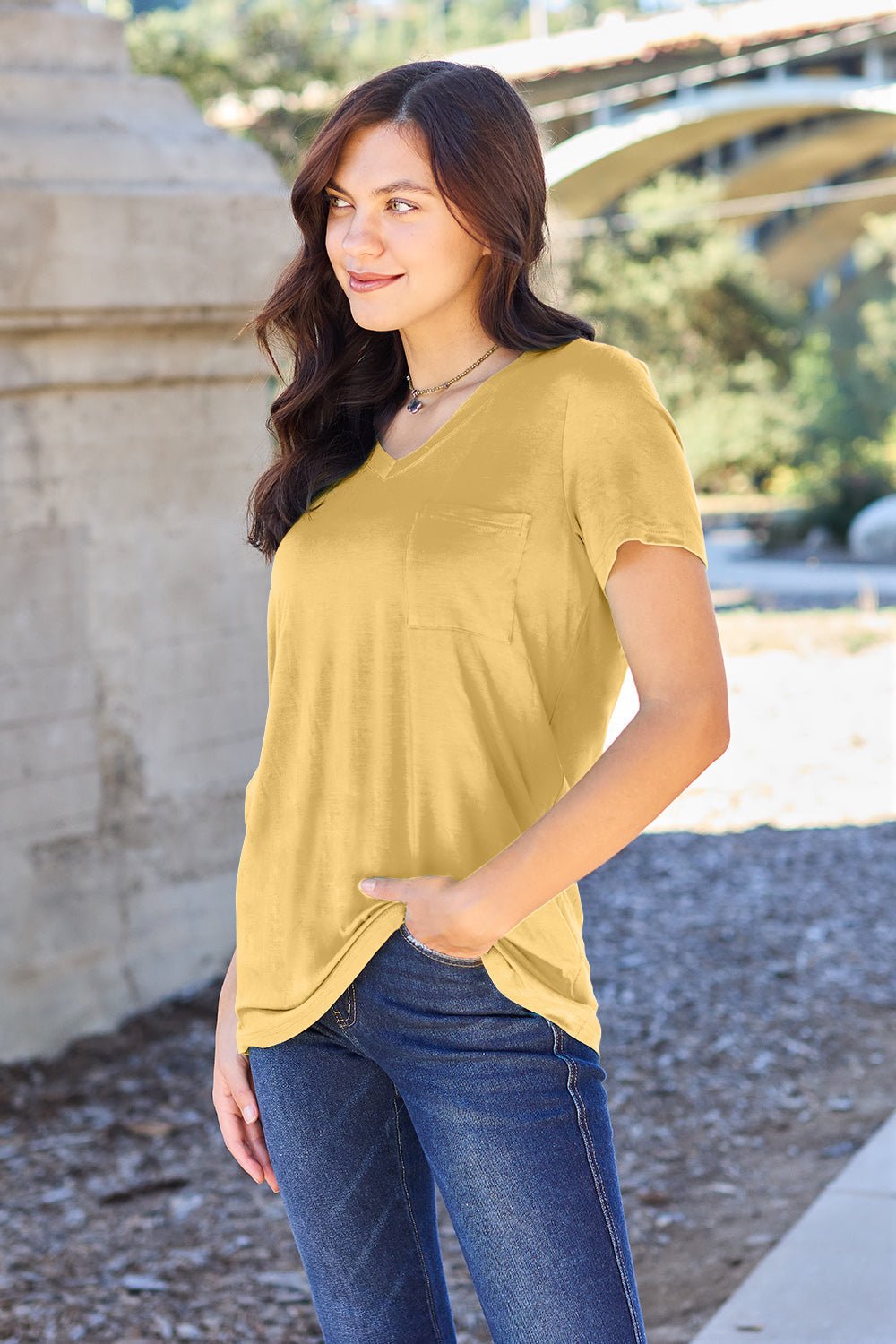 Basic Bae Bamboo Full Size V-Neck Short Sleeve T-Shirt - The Coin Has A Say