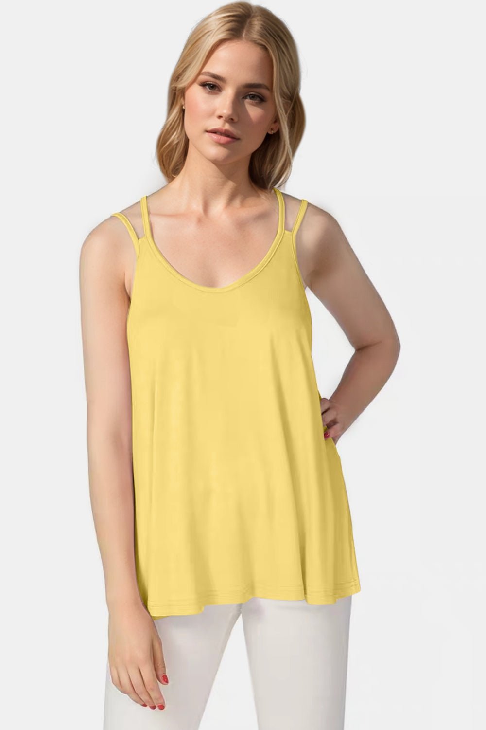 Basic Bae Bamboo Scoop Neck Double Spaghetti Straps Cami - The Coin Has A Say