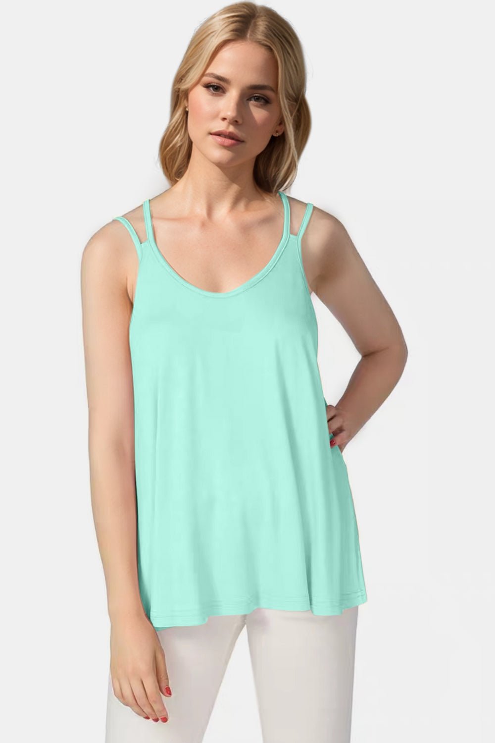 Basic Bae Bamboo Scoop Neck Double Spaghetti Straps Cami - The Coin Has A Say