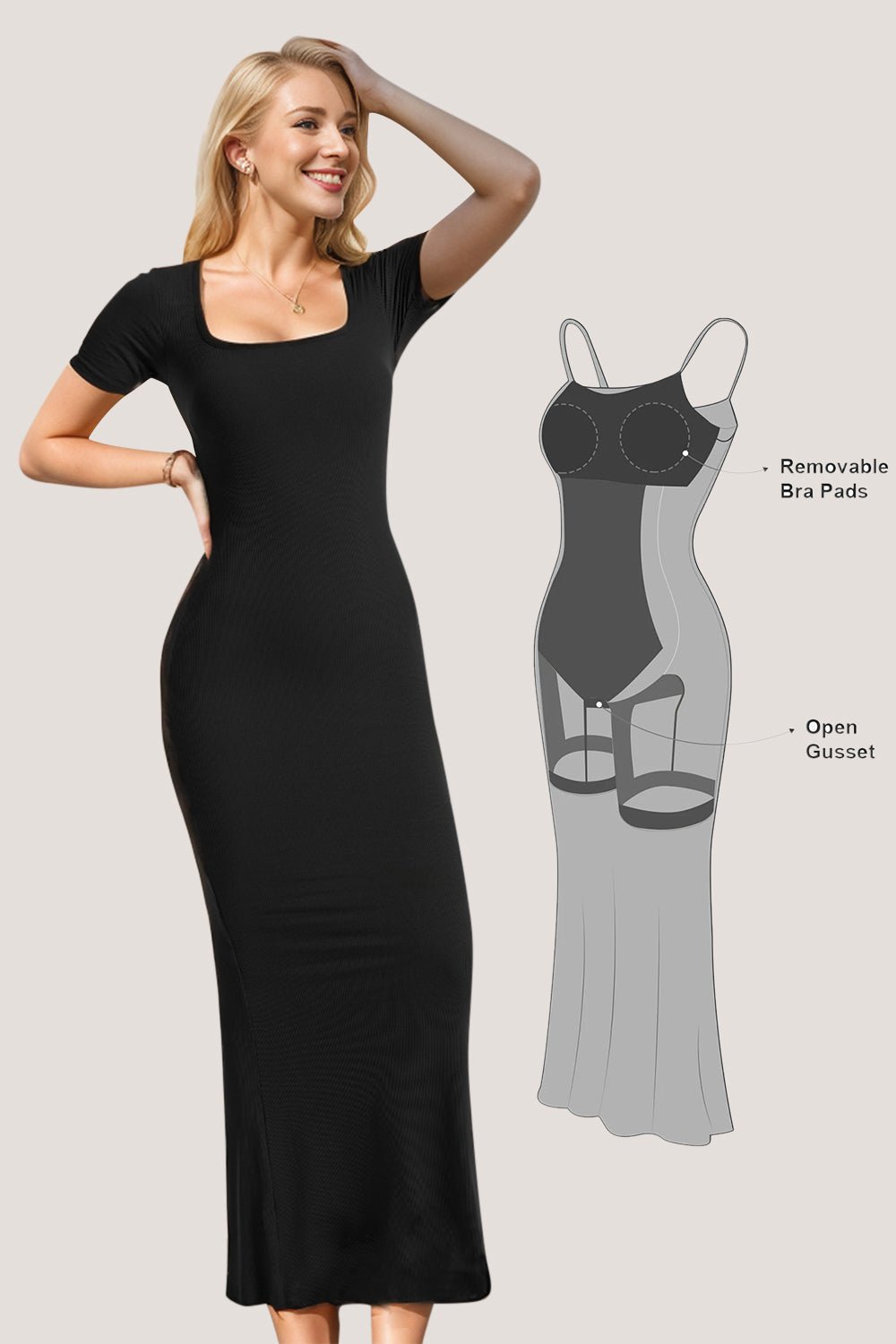 Basic Bae Built-In Shapewear Square Neck Short Sleeve Maxi Dress - The Coin Has A Say