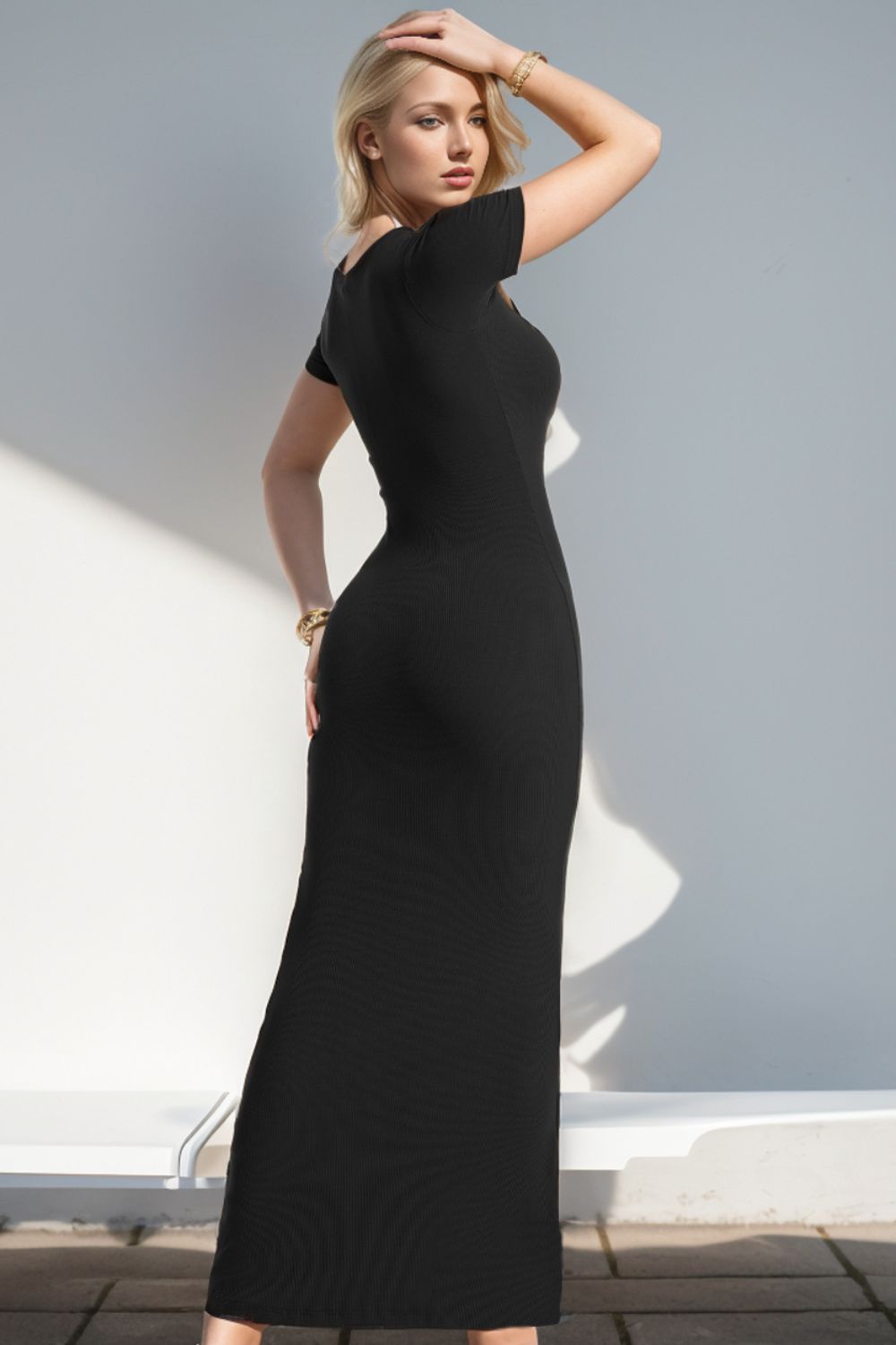 Basic Bae Built-In Shapewear Square Neck Short Sleeve Maxi Dress - The Coin Has A Say