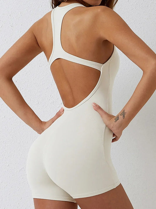 Basic Bae Cutout Racerback Sleeveless Active Romper - The Coin Has A Say