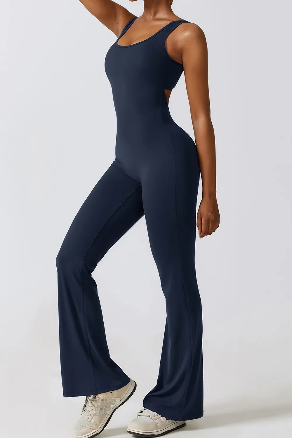 Basic Bae Cutout Ruched Bootcut Sleeveless Active Jumpsuit - The Coin Has A Say