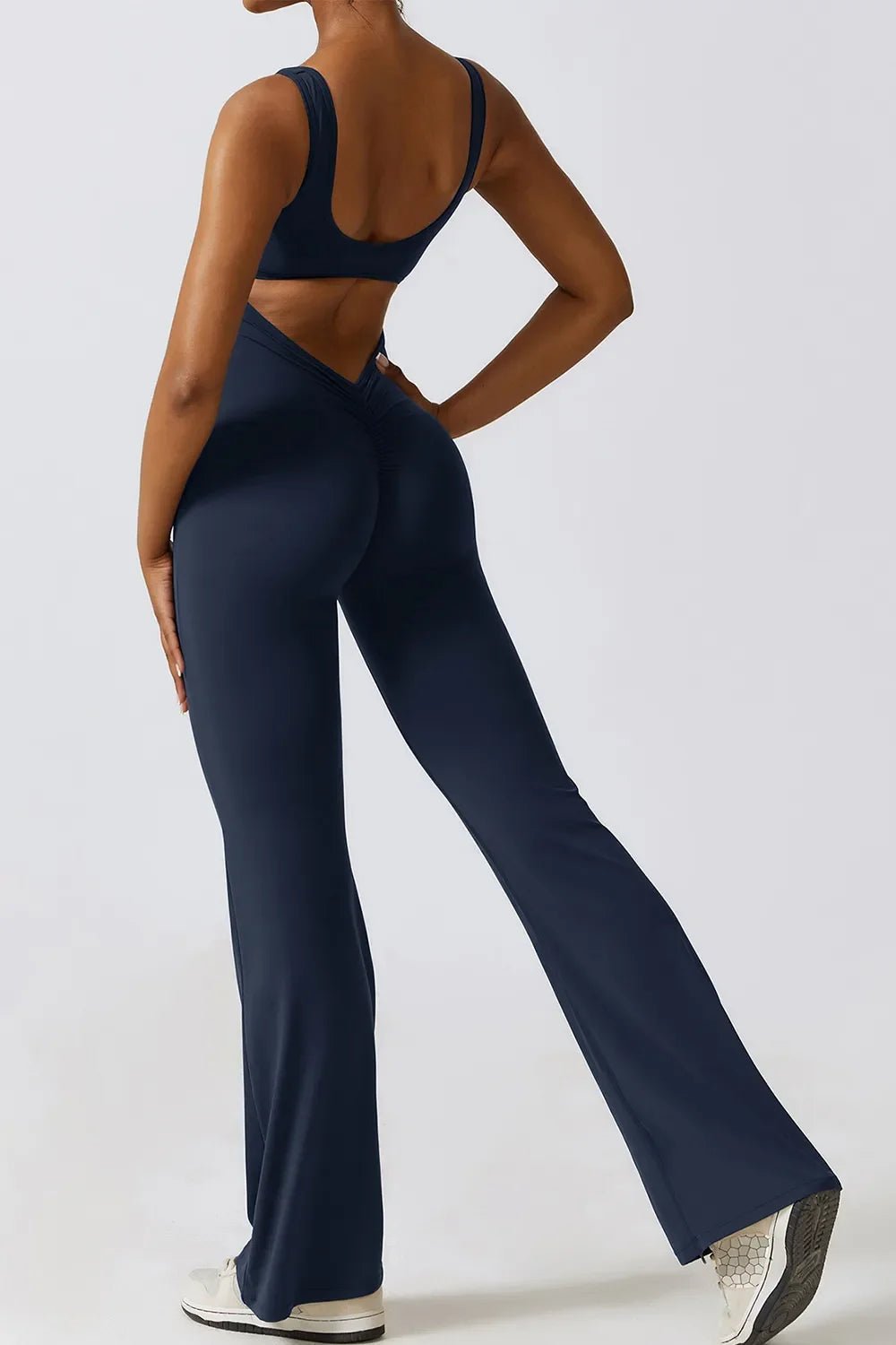 Basic Bae Cutout Ruched Bootcut Sleeveless Active Jumpsuit - The Coin Has A Say