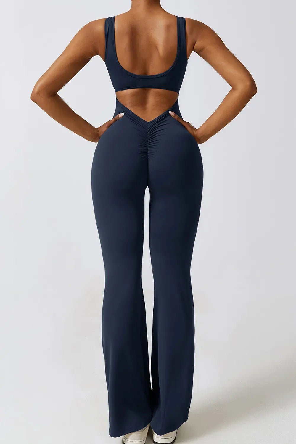 Basic Bae Cutout Ruched Bootcut Sleeveless Active Jumpsuit - The Coin Has A Say