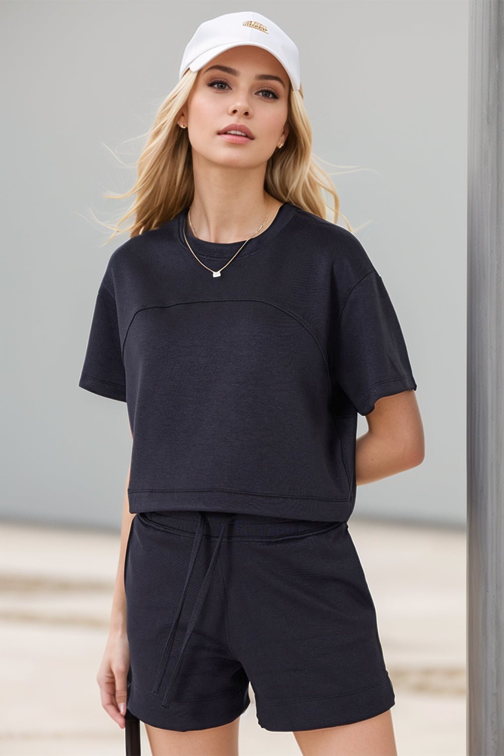 Basic Bae Drawstring Hem Air Scuba Round Neck Short Sleeve T-Shirt - The Coin Has A Say