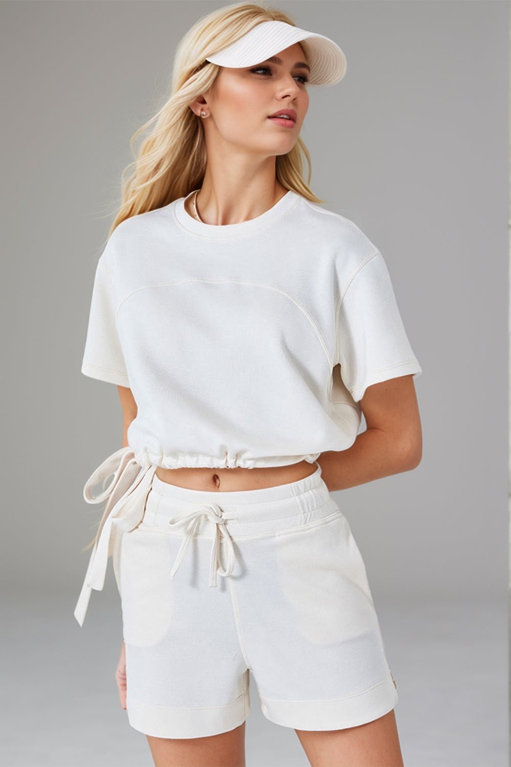 Basic Bae Drawstring Hem Air Scuba Round Neck Short Sleeve T-Shirt - The Coin Has A Say