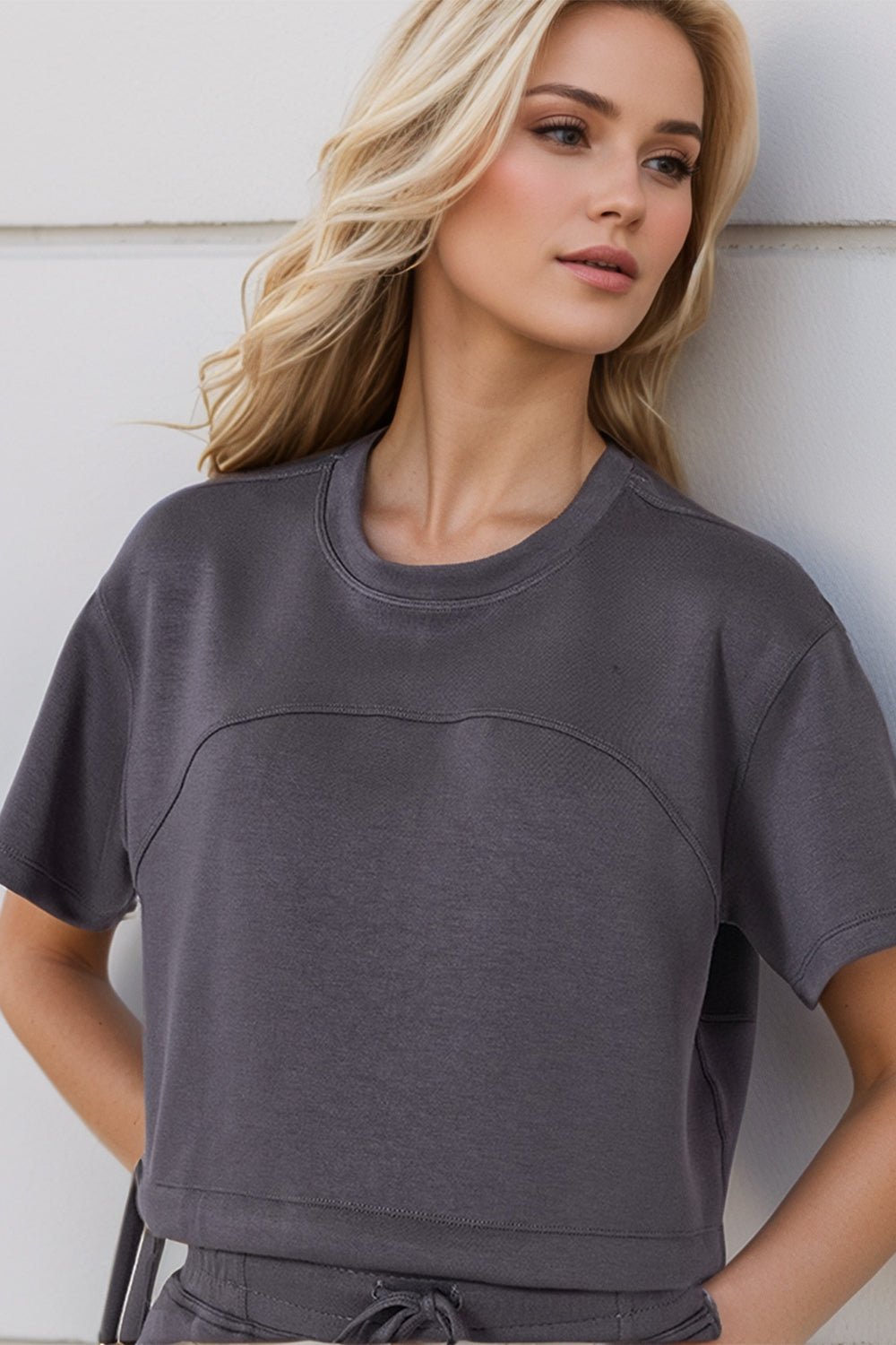 Basic Bae Drawstring Hem Air Scuba Round Neck Short Sleeve T-Shirt - The Coin Has A Say