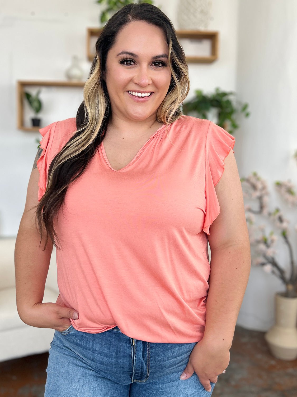 Basic Bae Full Size Bamboo Notched Ruffled Short Sleeve T-Shirt - The Coin Has A Say