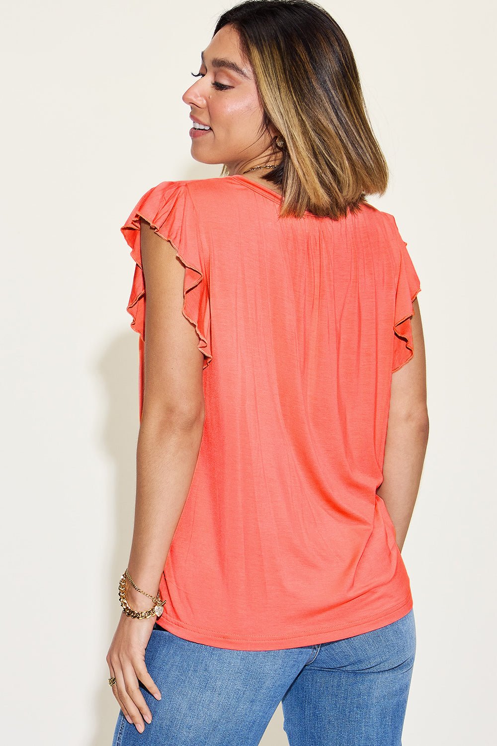 Basic Bae Full Size Bamboo Notched Ruffled Short Sleeve T-Shirt - The Coin Has A Say