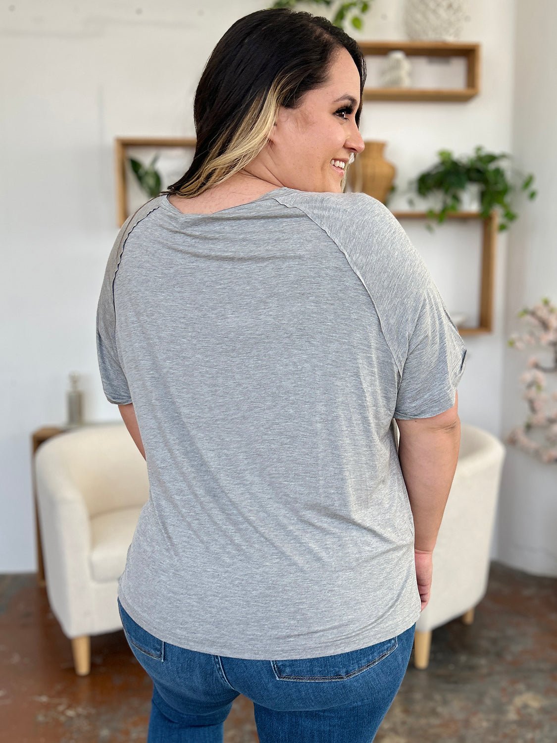 Basic Bae Full Size Bamboo Slit V-Neck Short Sleeve T-Shirt - The Coin Has A Say