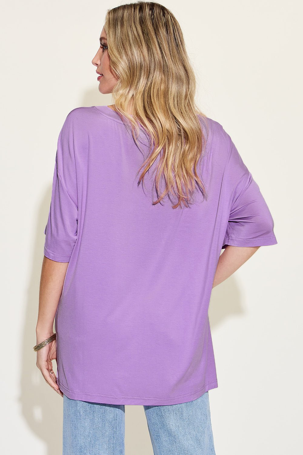 Basic Bae Full Size Bamboo V-Neck Drop Shoulder T-Shirt - The Coin Has A Say
