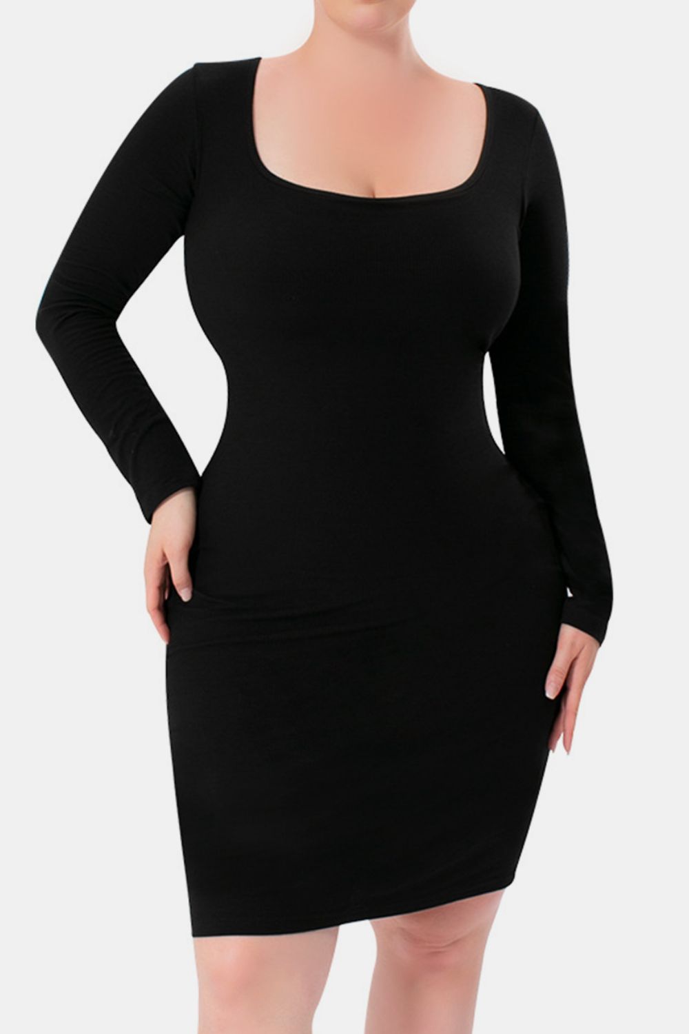 Basic Bae Full Size Built-In Shapewear Square Neck Long Sleeve Dress - The Coin Has A Say