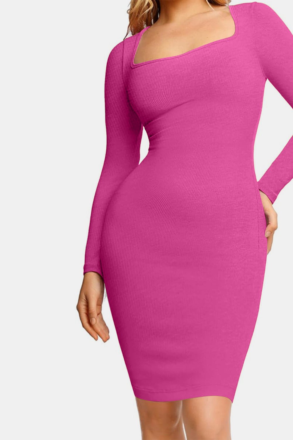 Basic Bae Full Size Built-In Shapewear Square Neck Long Sleeve Dress - The Coin Has A Say