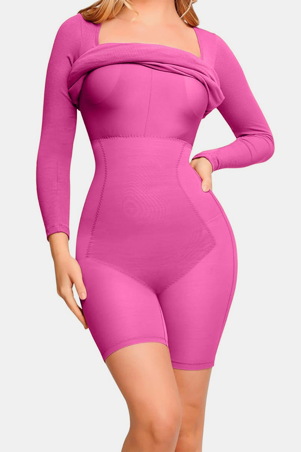Basic Bae Full Size Built-In Shapewear Square Neck Long Sleeve Dress - The Coin Has A Say