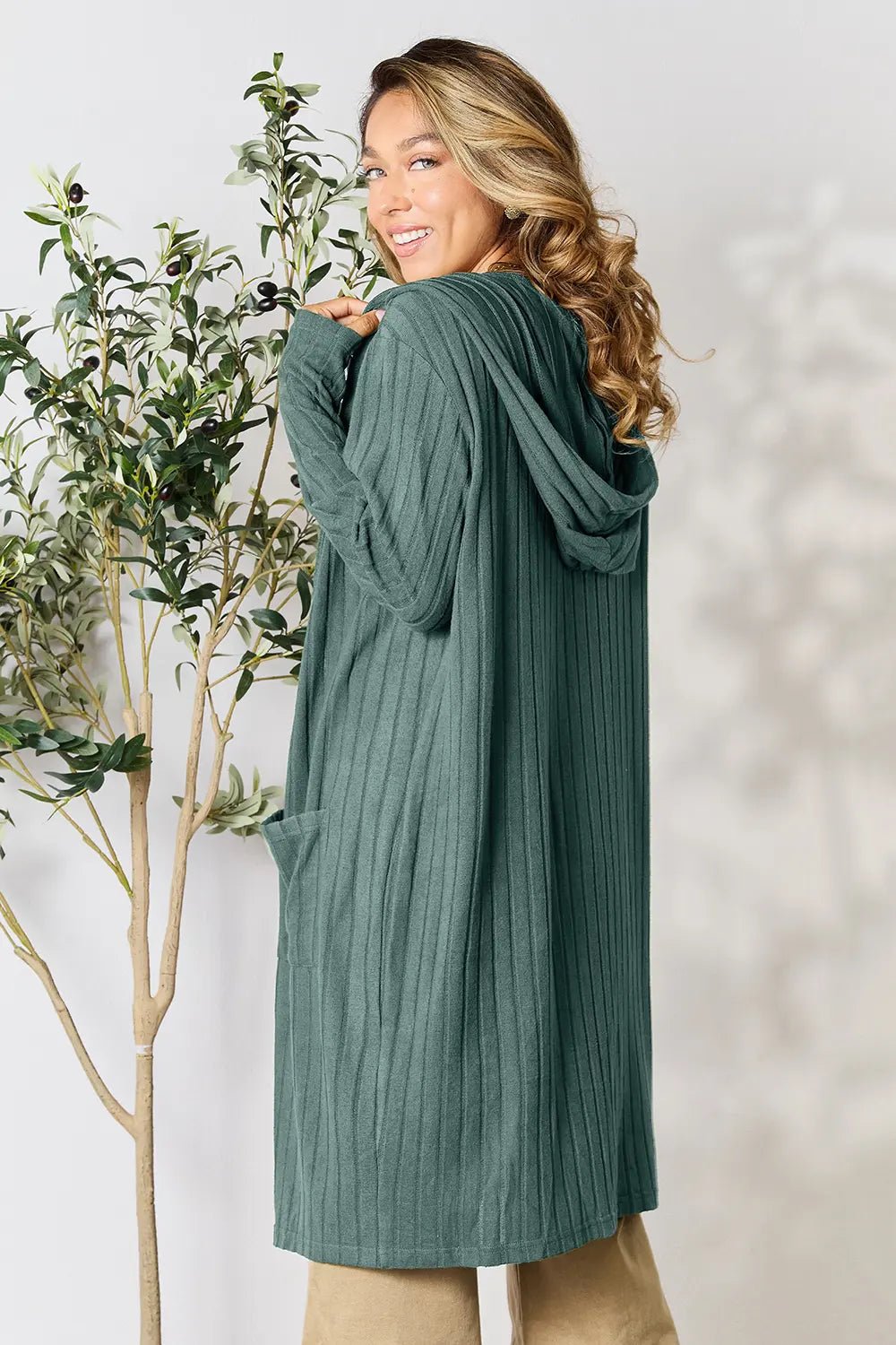 Basic Bae Full Size Hooded Sweater Cardigan - The Coin Has A Say
