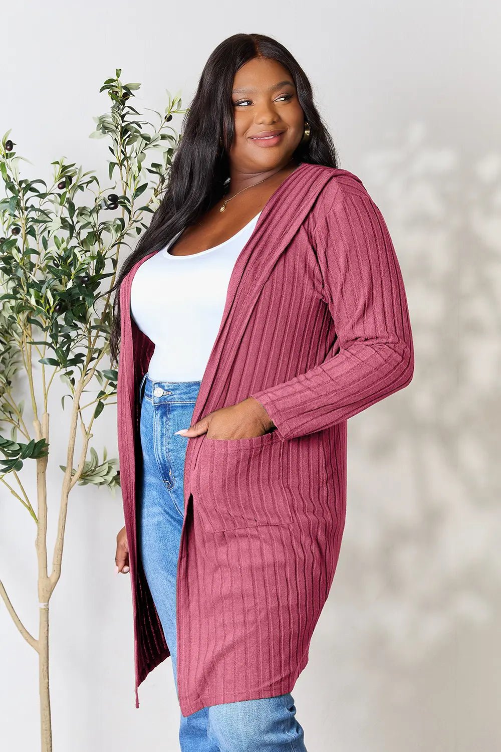 Basic Bae Full Size Hooded Sweater Cardigan - The Coin Has A Say