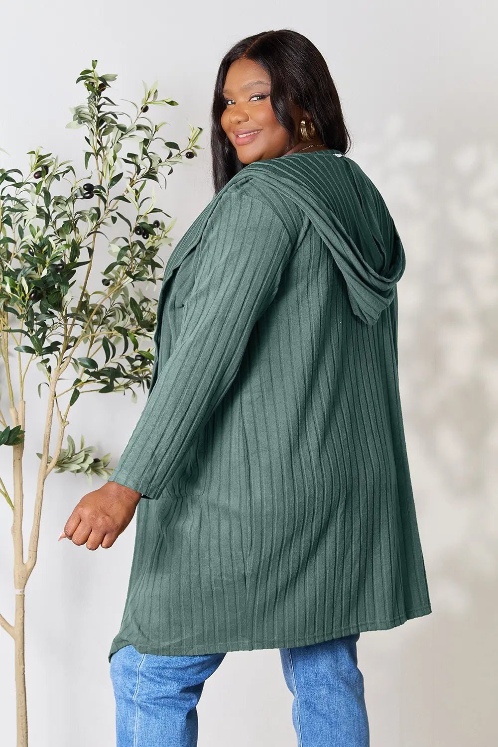 Basic Bae Full Size Hooded Sweater Cardigan - The Coin Has A Say