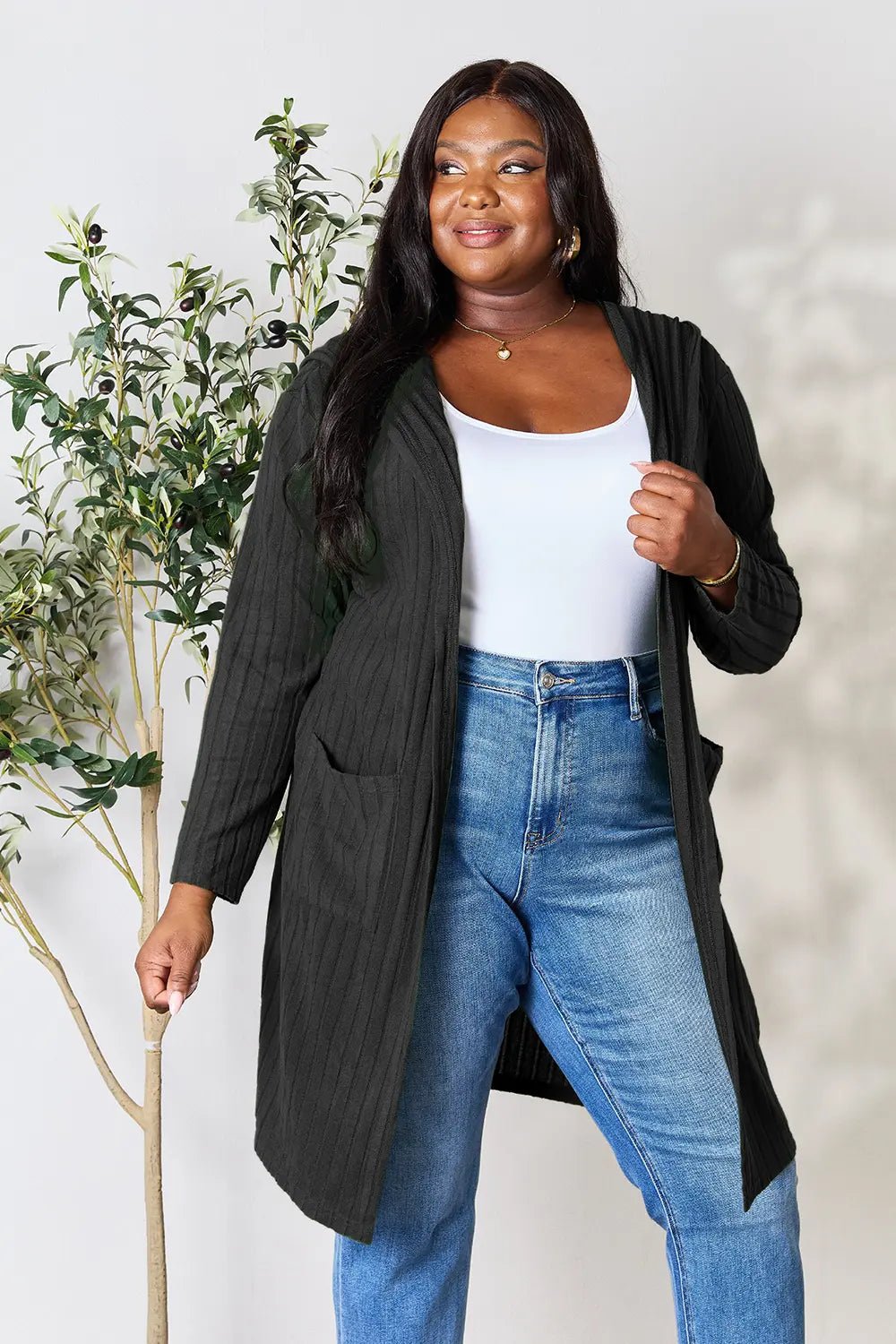 Basic Bae Full Size Hooded Sweater Cardigan - The Coin Has A Say