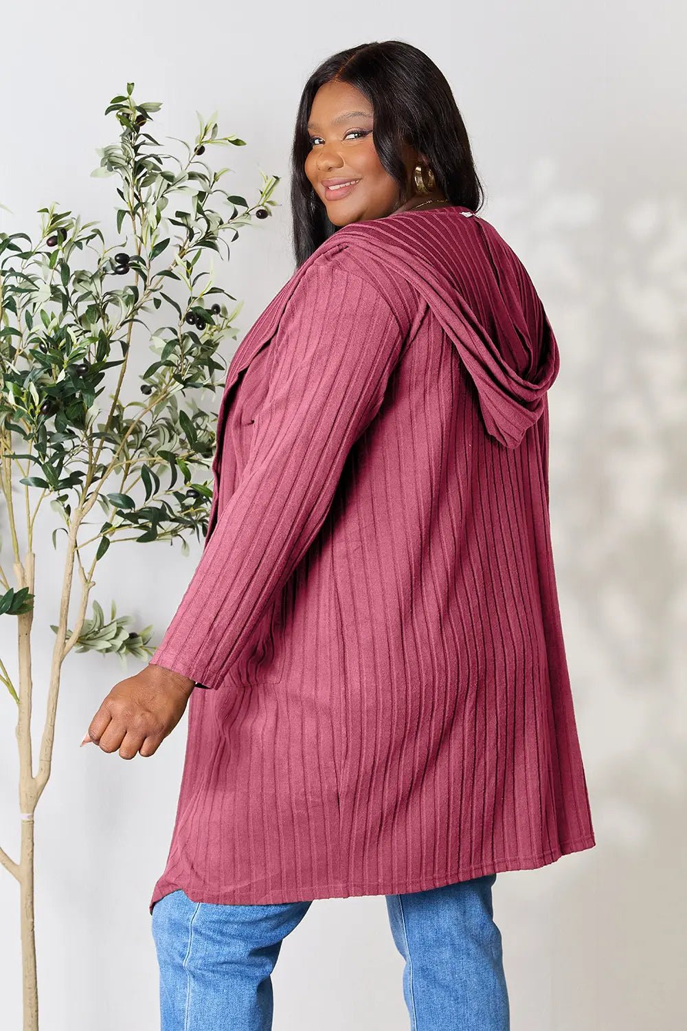 Basic Bae Full Size Hooded Sweater Cardigan - The Coin Has A Say