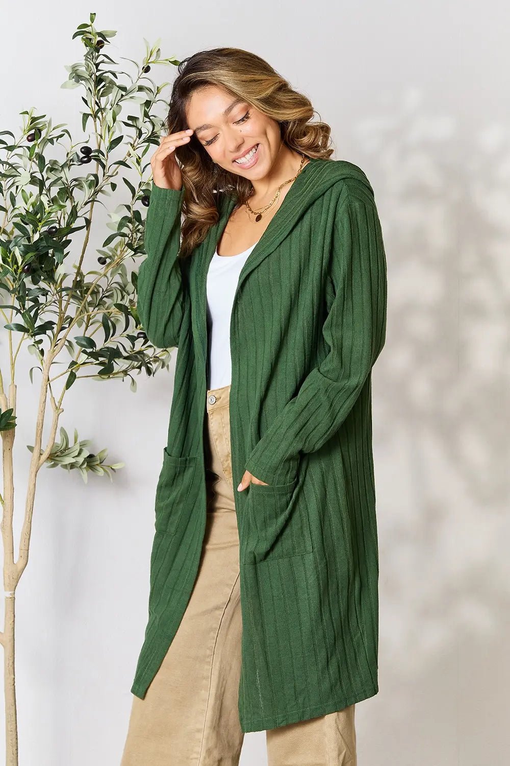 Basic Bae Full Size Hooded Sweater Cardigan - The Coin Has A Say
