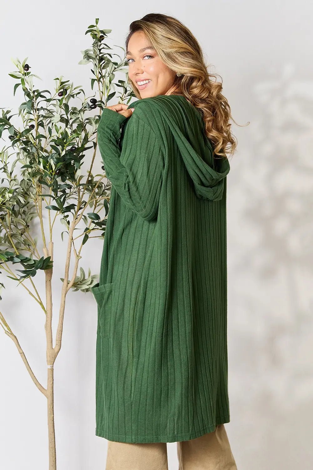 Basic Bae Full Size Hooded Sweater Cardigan - The Coin Has A Say