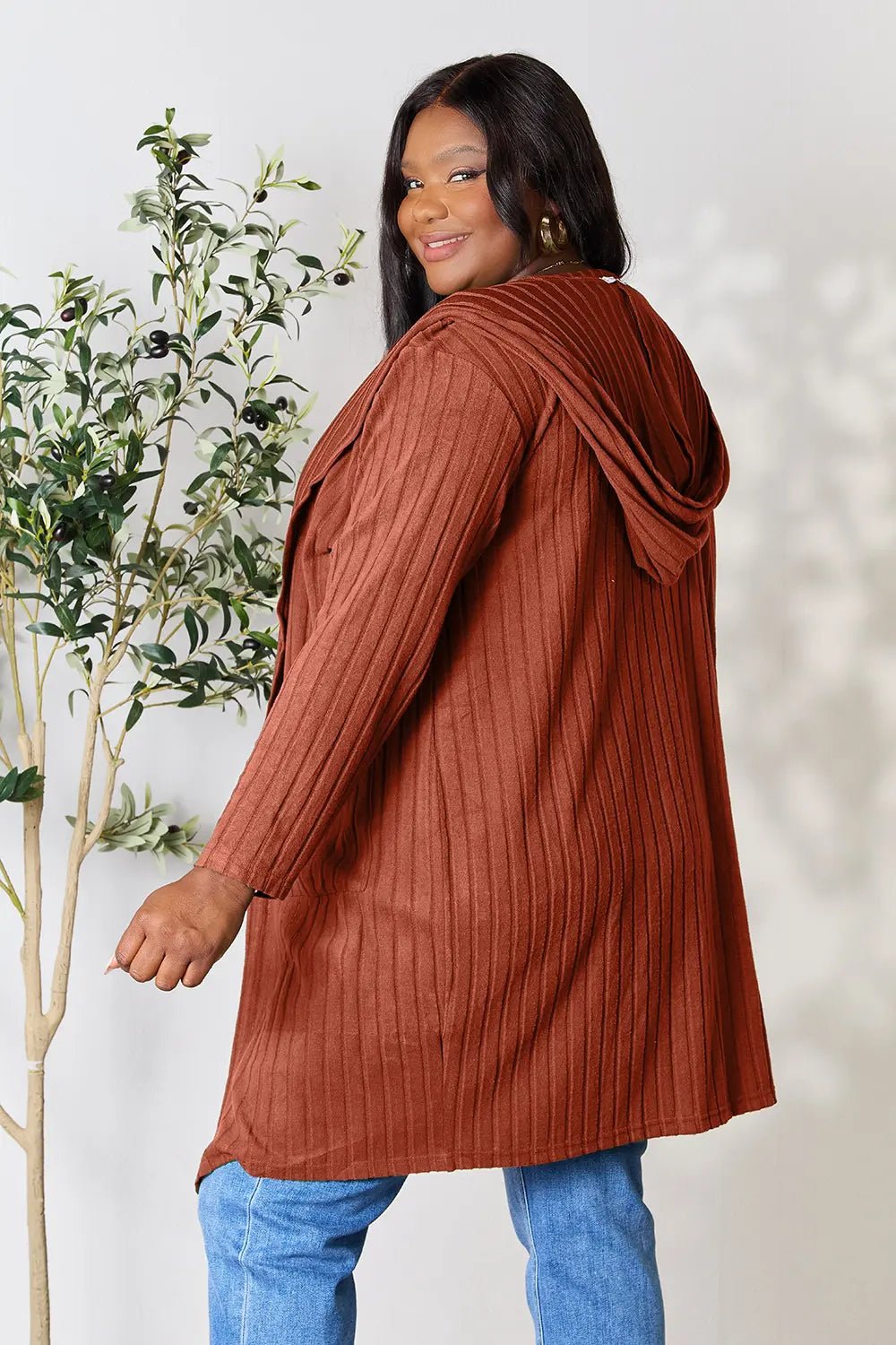 Basic Bae Full Size Hooded Sweater Cardigan - The Coin Has A Say