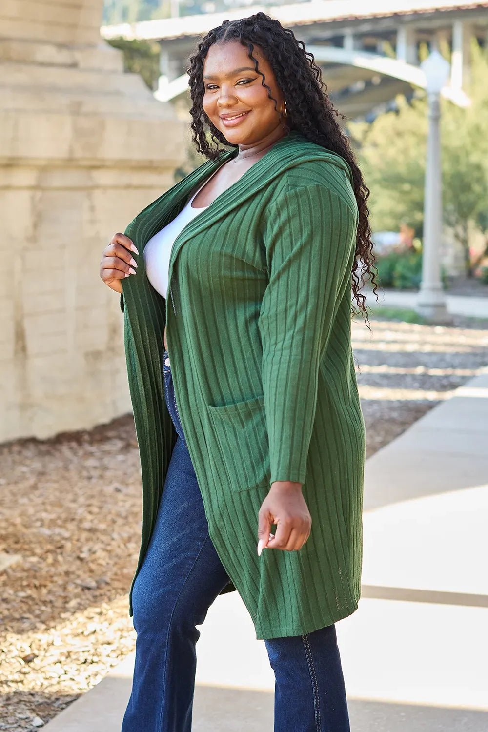Basic Bae Full Size Hooded Sweater Cardigan - The Coin Has A Say