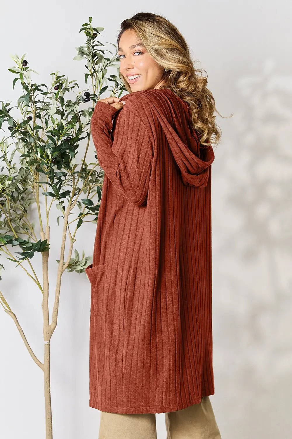 Basic Bae Full Size Hooded Sweater Cardigan - The Coin Has A Say