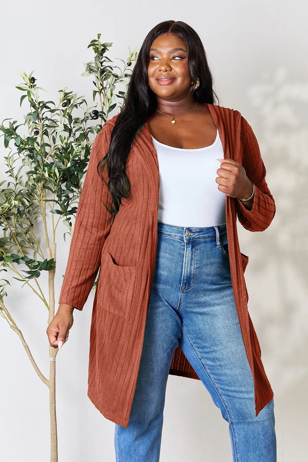 Basic Bae Full Size Hooded Sweater Cardigan - The Coin Has A Say