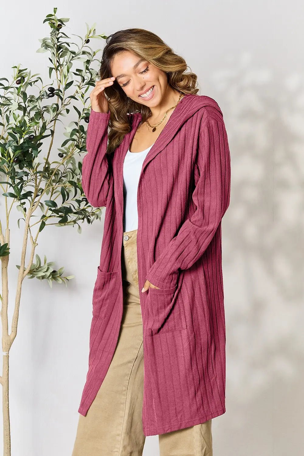 Basic Bae Full Size Hooded Sweater Cardigan - The Coin Has A Say