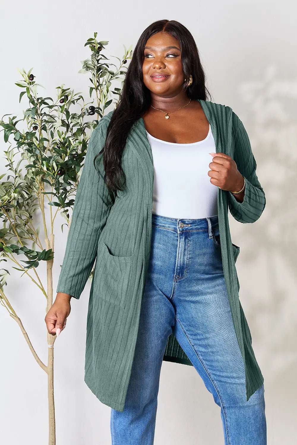 Basic Bae Full Size Hooded Sweater Cardigan - The Coin Has A Say