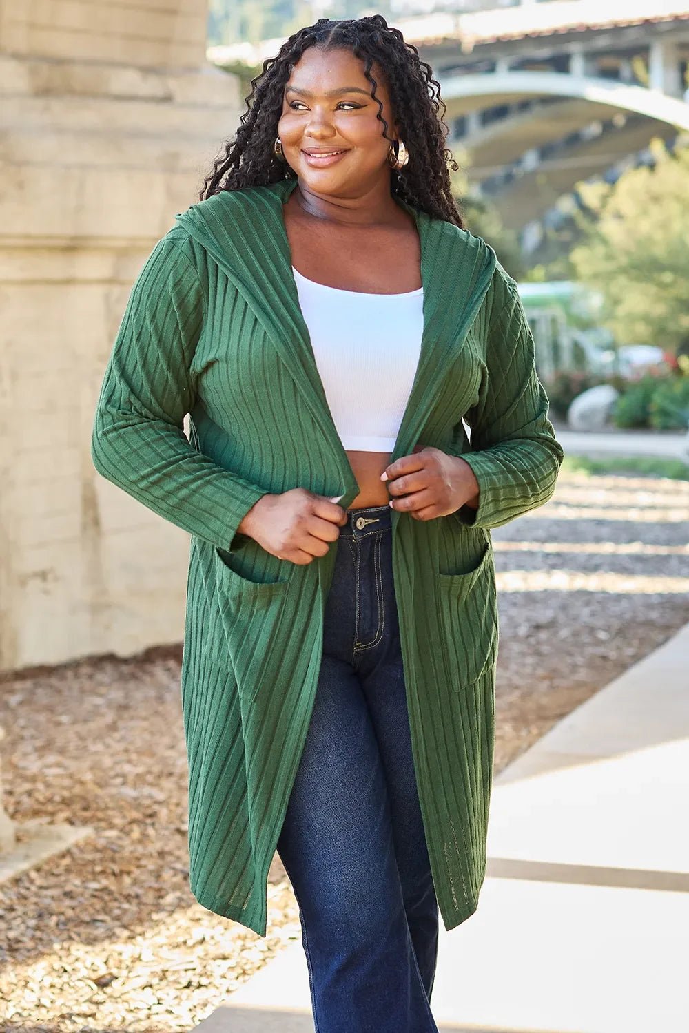 Basic Bae Full Size Hooded Sweater Cardigan - The Coin Has A Say