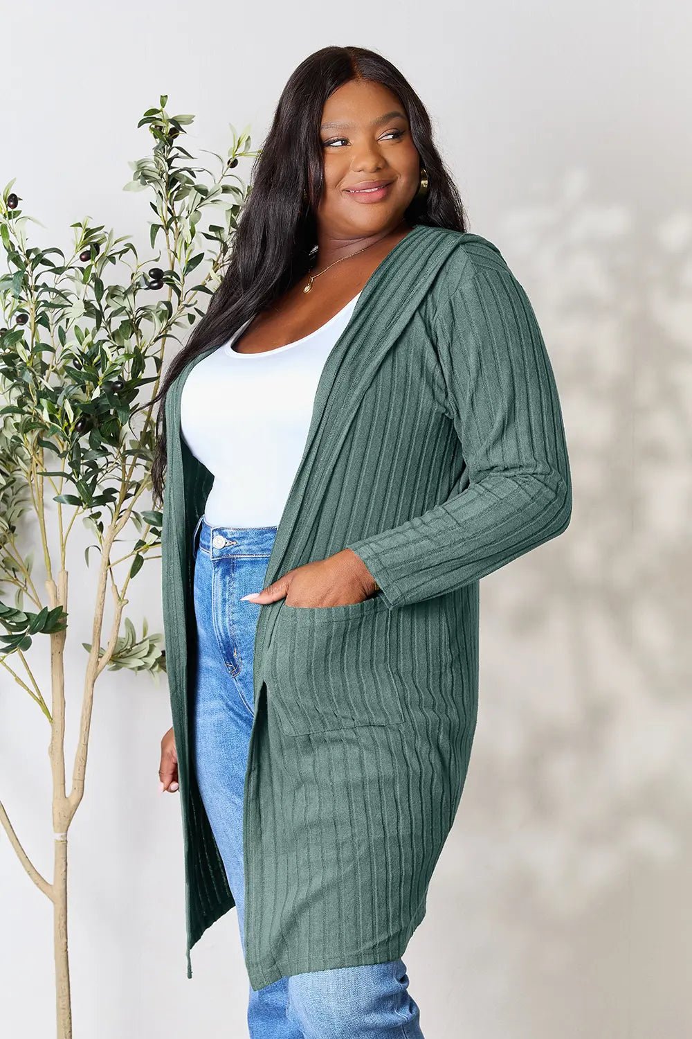 Basic Bae Full Size Hooded Sweater Cardigan - The Coin Has A Say