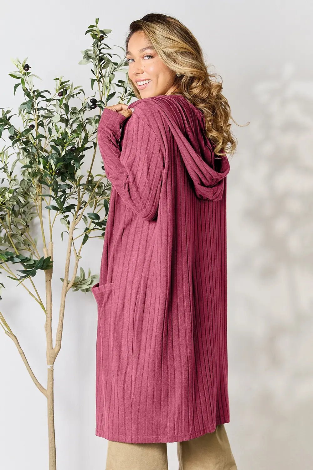 Basic Bae Full Size Hooded Sweater Cardigan - The Coin Has A Say